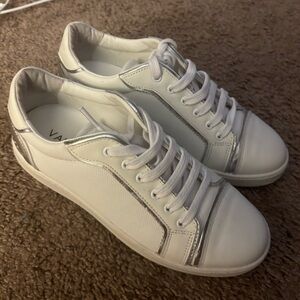 Women’s white and silver Valentino sneakers, designer shoes, worn once, in bag